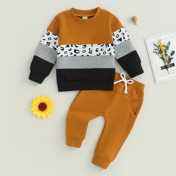 Комплект есенни дрехи за малки момчета, hoody в контрастен цвят, с кръгло деколте и еластичен колан, спортни панталони за бебета