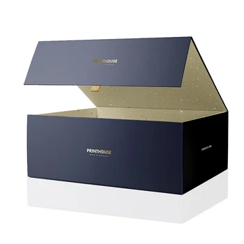 Търговия на едро с Луксозно магнитна твърда Черна сгъваем луксозни кутии с логото на топъл печат