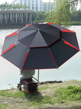 Двуслойни Голям сгъваем градински чадър с дължина 2,4-2,6 м, Ветрозащитный чадър, Голям открит чадър за плажа, чадър за риболов, под сянката на чадър,