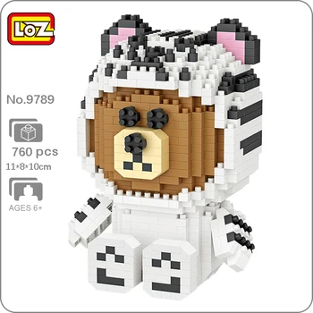 LOZ 9789 Светът на животните Бял тигър Cosplay Мечка Кукла Модел Мини Диамантени блокове Тухли Строителна играчка за деца, Подарък без кутия