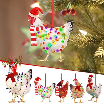 Акрилни Забавен Коледен орнамент от Пиле, Окачване Коледна елха, Украса за косене на тревата в Рождественском градина, Украса за коледното парти