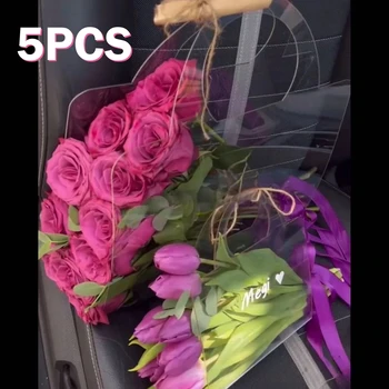 5 / 3шт Прозрачна кутия за цветя с дръжка, Преносим чанта за опаковане на цветя, Подарък чанта-Контатинер, Сватбена кутия за опаковане на рози
