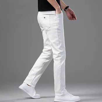Нови мъжки дънки-скинни участък, модерни ежедневни дънкови панталони Slim Fit, бели панталони, мъжка марка дрехи, бизнес дънки за мъже, панталони-чиносы