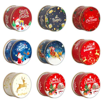 Коледна Лидице Кутия За Бонбони Мини Кръгла Кутия За Опаковане На Подаръци Метални Консервени Кутии За Коледно Парти Шоколадови Бонбони, Бисквити Банка За Съхранение На Подарък