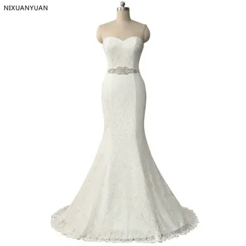2023 Бяло дантелено сватбена рокля с цвят на слонова кост, атлас без ръкави, на едро, дълги дантелени секси сватбени рокли русалка