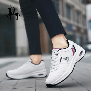 Дамски маратонки на равна подметка, удобни лесно дамски обувки от дишаща кожа в дебела подметка, здрава стилни тенденция плюшени обувки на плоска подметка за почивка