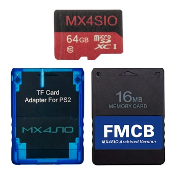 Адаптер за TF карта PS2 MX4SIO с 64G TF карта и Архивирани карта PS2 FMCB MX4SIO за Sony Playstation 2 All Version Memory Card