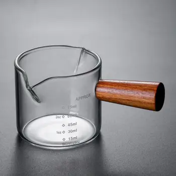 Дървена дръжка мерителна чашка с двойно гърло млечен чашка с мащаба 75 мл кафе унция домакински Бар Кухня-Трапезария стъклена чаша инструменти