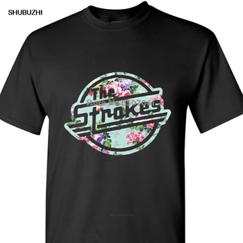 Новата мъжка мода тениска с къс ръкав, Мъжки t-shirt на The Strokes с цветен модел на рок-група, бяла / Gv191, Размер L, палта, дрехи, блузи