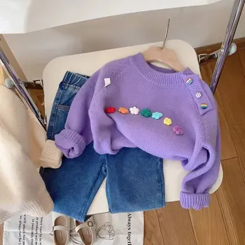 Пуловер за момичета в Корейски стил 2024, Есенно-зимния пуловер NewSweater, пуловер от вълна, трико за малки момичета