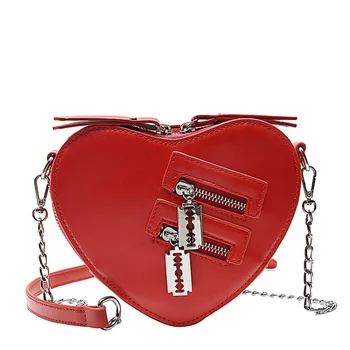 Дизайнерска дамска чанта за през рамото във формата на сърца, една малка ръчна чанта, модерен дамски чанти-месинджър с цип от изкуствена кожа, чанти през рамо