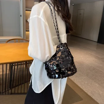 Нова луксозна дизайнерска дамска чанта за през рамо с множество пайети, дамска чанта на верига, чанта през рамо, една вечер вечеря, чанта под мишниците, раницата