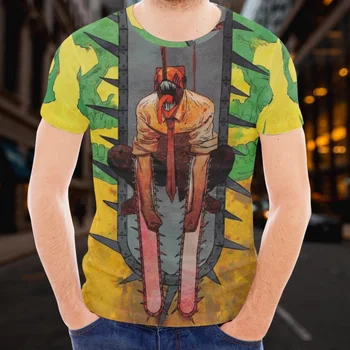Аниме Chainsaw Man, тениски С 3D Принтом, Мъжка Лятна Тениска С Кръгло деколте В стил Хип-Хоп, Без Къс Ръкав, Модерни Ежедневни Блузи За Фитнес Размер Плюс