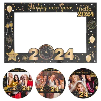 Честита Нова година, рамка за фотобудки, хартиена снимка, подпори за партита, декорации, подпори за партита, стоки за селфи