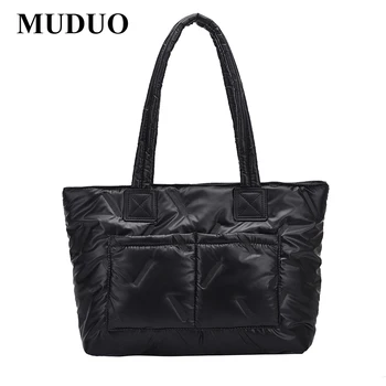 MUDUO 2024 Модни чанти-тоут за жени, черни меки чанти с голям капацитет, реколта стеганая чанта през рамо, чантата за пътуване и пазаруване