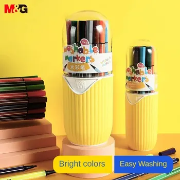 Канцеларски материали M & G 24-цветни Акварелни Химикалки С Шестигранным Род, Почистваща Четка е с Голям капацитет, Полипропиленова Кутия 24 бр /туба