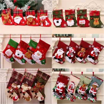 Коледна украса малки чорапи на Дядо Коледа, висулка във формата на елхи, Коледни чорапи, подаръчен пакет, Коледна чанта