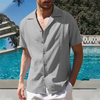 Jodimitty/ Мъжки ежедневни риза с къс ръкав, градинска дрехи, пуговица на ревера, однотонная памучен бельо тениска за мъже, реколта блуза за почивка