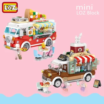LOZ Blocks Строителни тухли за камиони с храна Пиза Shop Модел кафене Играчки за деца Подаръци за момичета Juguetes в наличност 1739-1740 година.