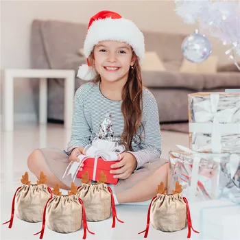 Чанти с оленьими рога, Коледни опаковки за шоколадови бонбони, Кадифе, подаръчни пакети за заек, коледни чанти, декорация на партита 2023 г.