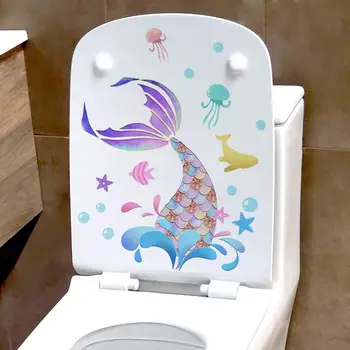 Етикети за тоалетна продължителна употреба, цветни стикери за тоалетна с риба опашка, лесно премахва стикери за баня за декорация на стените у дома