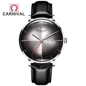 2019 Луксозна марка Switzerland Carnival MIYOTA Механични часовници за мъже с водоустойчив кожена каишка Мъжки часовник reloj hombre