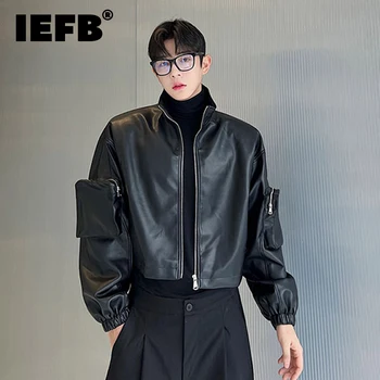 Елегантен мъжки кожени палта IEFB в корейски стил, есенно-зимно яке от изкуствена кожа, свободна ежедневни градинска дрехи, тенденция ветровка 9C2081