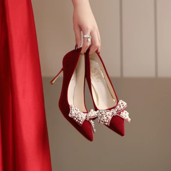 2024, Пролет и есен, Нови женски сватбени обувки с остър нос от планински кристал, удобни и модни дамски обувки