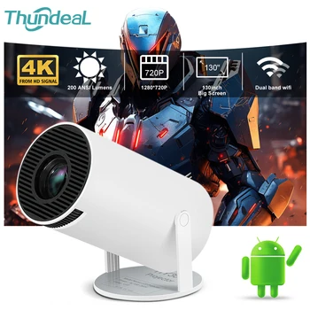 Мини проектор Thundeal HY300 4K Android 11 5G WIFI BT5 HY300 Преносим Проектор За Домашно кино 720P на открито 1080P, 4K Movie From HD