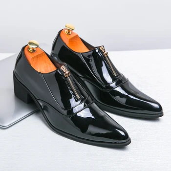 Нов прием на мъжки обувки, класически мъжки oxfords дантела, Кожени мъжки клубни обувки на висок ток, Класически мъжки ежедневни обувки с остър пръсти