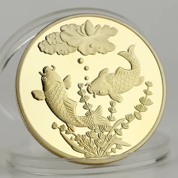 Възпоменателна монета, порцелан рибка koi, щастлив спомен, събиране на златни монети, подарък колекция
