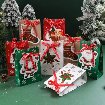 4шт Хартиен подарък пакет весела Коледа Дядо Коледа, торбичка за бонбони и бисквити, опаковъчна хартия, Коледни подаръци, ръчно чанта за принадлежности за коледно парти