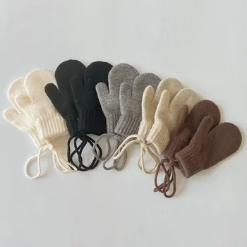 Зимни плетени калъф за Бебешки Ръкавици с въже, Нови Корейски Обикновена Ръкавица на всички пръсти за момичета и момчета, Ветроупорен ръкавици за деца, Улични ръкавици за малки деца