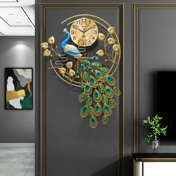 Стенен часовник с павлином Модерен дизайн, Големи Стенни часовници Креативен интериор трапезария Украса на хола Стенни часовници