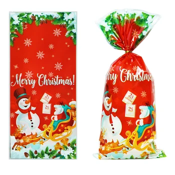 50 бр. Червени подарък опаковки за шоколадови бонбони с Коледа, Дядо Коледа, Снежен човек, Лосове, печене на бисквити, подарък опаковки, Коледни украси за партита.