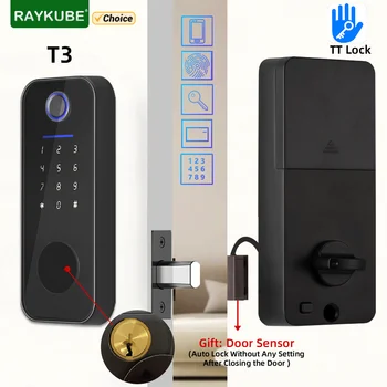 RAYKUBE T3 TT Заключване на Цифрова Система за Заключване на вратите с Отпечатъци от пръсти, Засовной Заключване с Капаче 60/70 мм и Ключ / Парола / Карта на сайта / TT Lock APP Remote Unlock