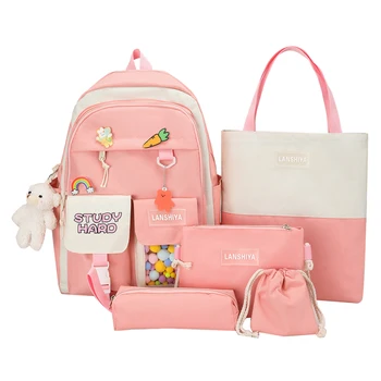 Дамски чанта за книги с Голям капацитет, 5 бр./компл., дамски чанти за училищни книги, проста модни преносими ежедневни сладко чанта за момичета