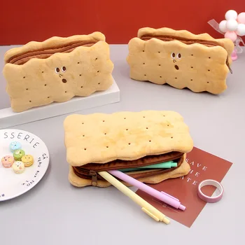 Креативен плюшено молив случай за бисквити с Голям капацитет Kawaii Молив Box Чанта за офис консумативи Офис Ученически Пособия Подарък за деца