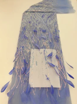 Последна синьо вечерна рокля в африканския стил с лъскави пайети, украшенное френски завързана дантела, от 5Y до 2023 година.