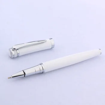 метална 3035 чисто бяла гладка химикалка писалка с сребърен