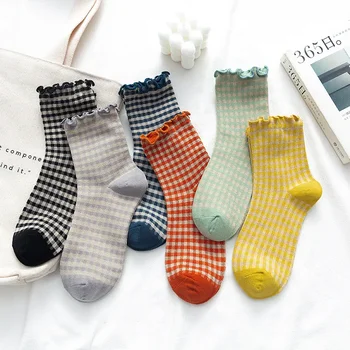Корейски Ретро Каре Дантелени Чорапи със Средна дължина, За Момичета С Гъбични Ръба, Памучни Чорапи в стил Лолита, Сладки Чорапи, Дамски Японската Мода