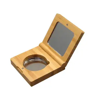 20pcs Бамбук козметични контейнер за сенки за очи D37mm с огледало, компактен калъф за магнитни руж от естествен бамбук с ръце SN552