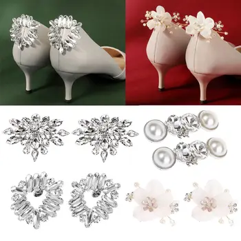 Аксесоари за обувки, от 2 теми; сватбени лъскави декоративни скоби; украси за обувки; стяга за обувки с кристали; очарователна обтегач; Копринени цветя.