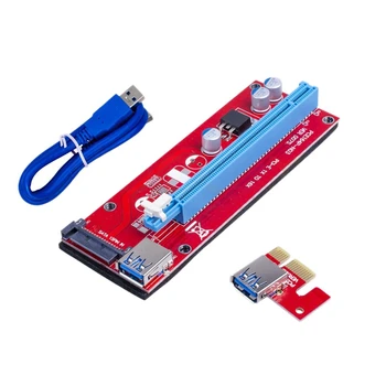 Такса адаптер за захранване PCI-E Странично Ver007S от 1X до 16X USB PCI Express Странично, удлинительный кабел USB 3.0 с дължина 60 cm за биткойнов (червен)