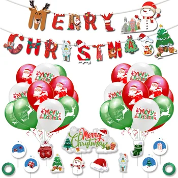 Весела Коледно парти, флаг, знаме, аксесоари за декорация балони, Коледна тема флаг, композиция за украса на торта, картички