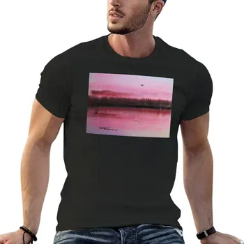 Тениска с птица, летящей над езерото по залез слънце, реколта тениска, тениски за любителите на спорта, дизайнерски тениски за мъже