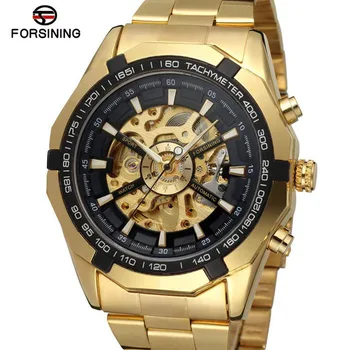 Най-добрата марка за луксозни модни мъжки часовник Winner, мъжки часовник Skeleton, автоматични Механични, Злато, луксозни подаръци, Стоманени, реколта Мъжки FORSINING