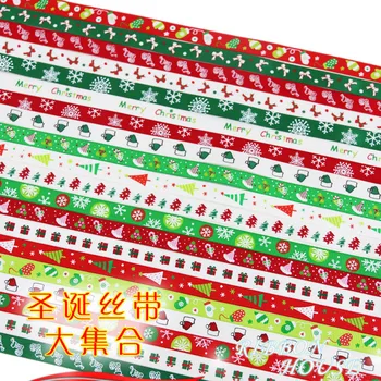 10мм коледни ръкавици дърво вратовръзки-пеперуди отпечатани сатенена лента 5 метра/Лот кутия за Коледа декорации подарък кутия бонбони страна на опаковката