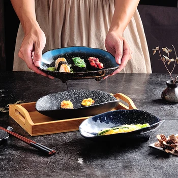 12-инчов японската керамични съдове ретро кът чинии ресторант нерегулярная чиния за суши хотел ежедневно съдове със специална форма