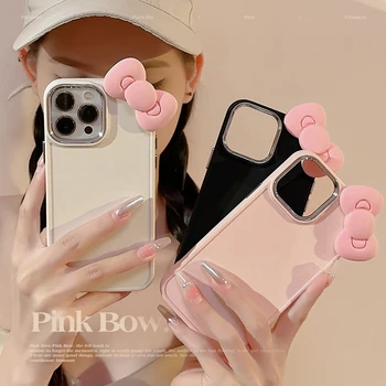 Модерен Японски Корейски 3D Розов Калъф За мобилен Телефон С Лък За iPhone 14 13 12 11 Pro Max XR XS X 7 8 Plus SE Мек Силиконов Защитен Калъф